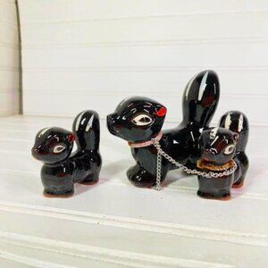 Vintage Japanese Skunk Family Redware Pottery Figurines